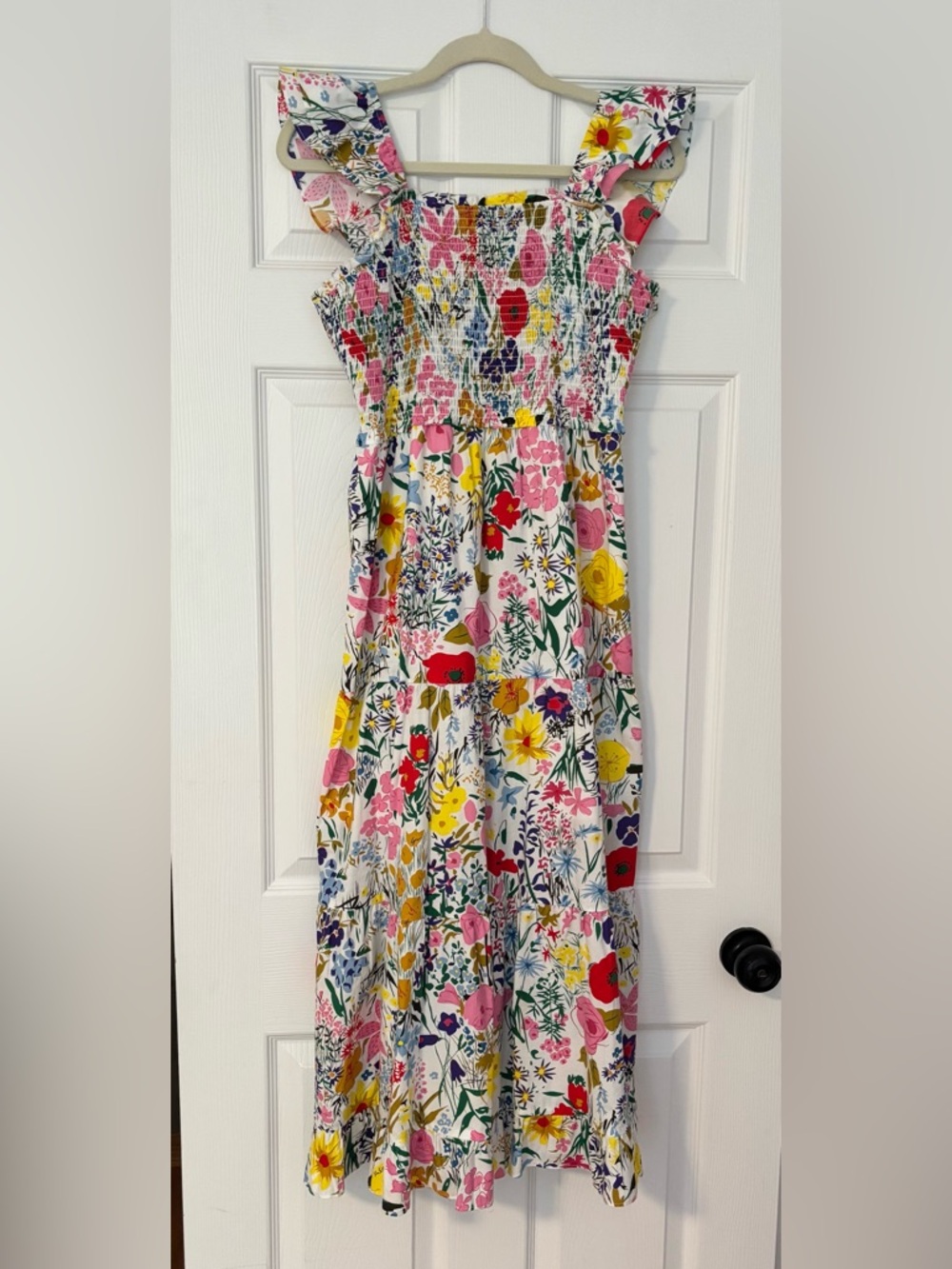 THML White Maxi Dress with Pink, Yellow & Red Floral Print